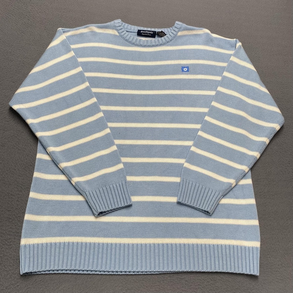 Southpole Sweater Mens Large Blue Striped Crew Neck Tight-Knit Pullover Logo